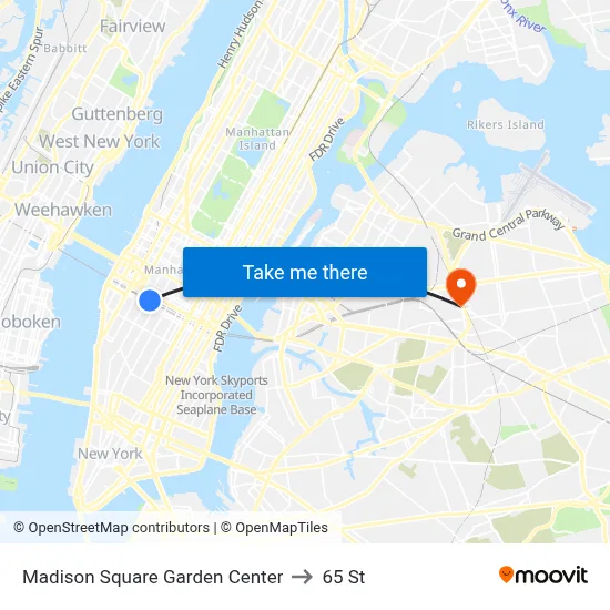 Madison Square Garden Center to 65 St map