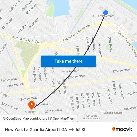 New York La Guardia Airport LGA to 65 St map
