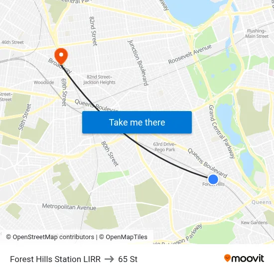 Forest Hills Station LIRR to 65 St map