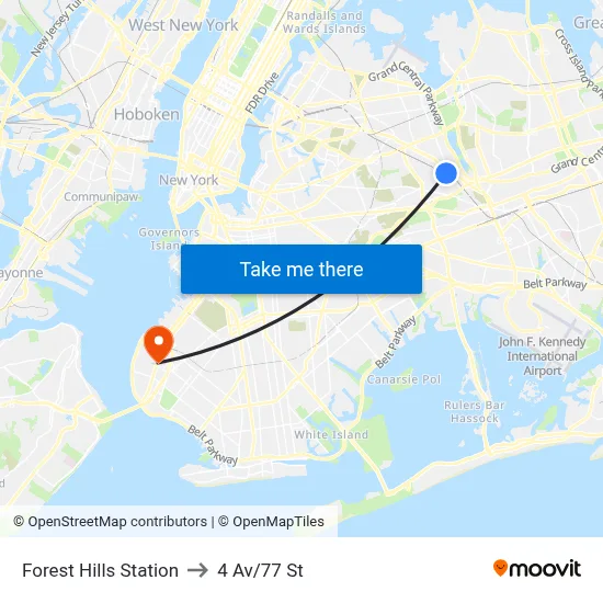 Forest Hills Station to 4 Av/77 St map