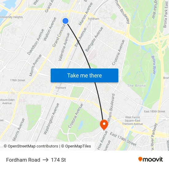 Fordham Road to 174 St map