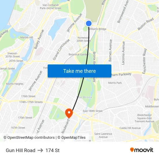 Gun Hill Road to 174 St map
