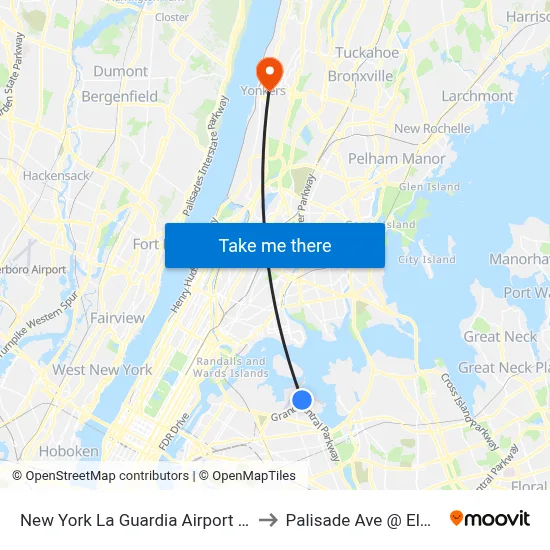 New York La Guardia Airport LGA to Palisade Ave @ Elm St map