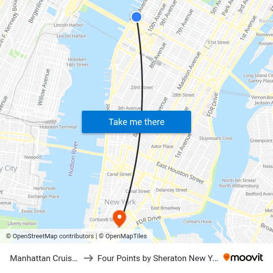 Manhattan Cruise Parking to Four Points by Sheraton New York Downtown map