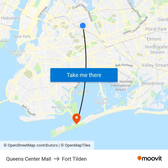 Queens Center Mall to Fort Tilden map
