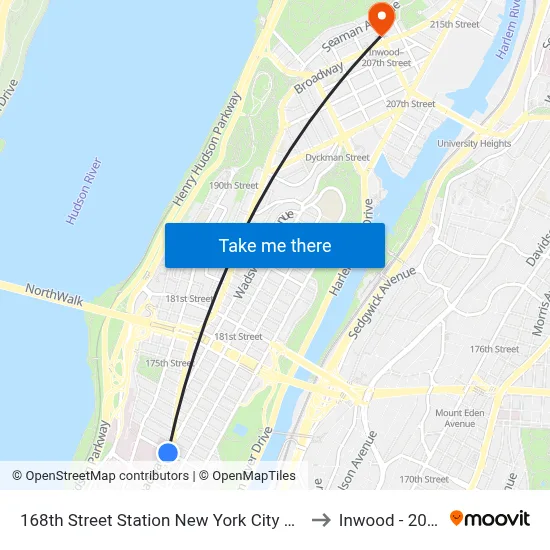 168th Street Station New York City Subway to Inwood - 207 St map