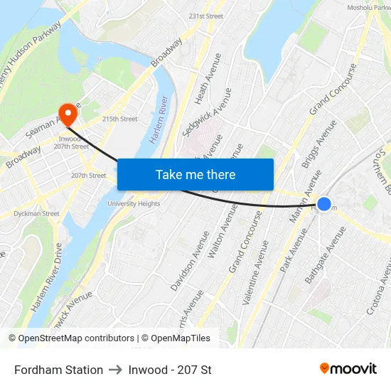 Fordham Station to Inwood - 207 St map