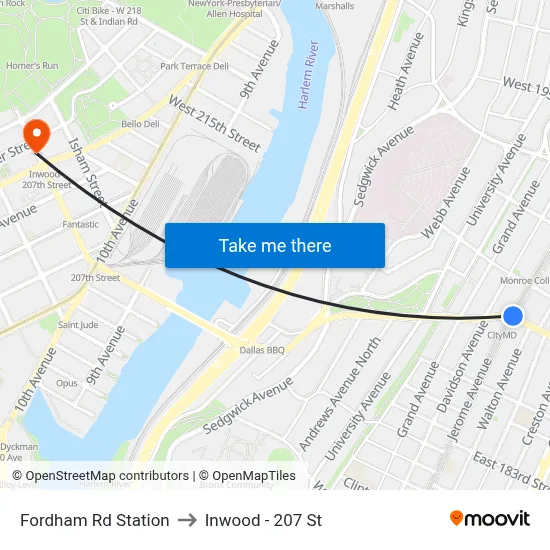 Fordham Rd Station to Inwood - 207 St map