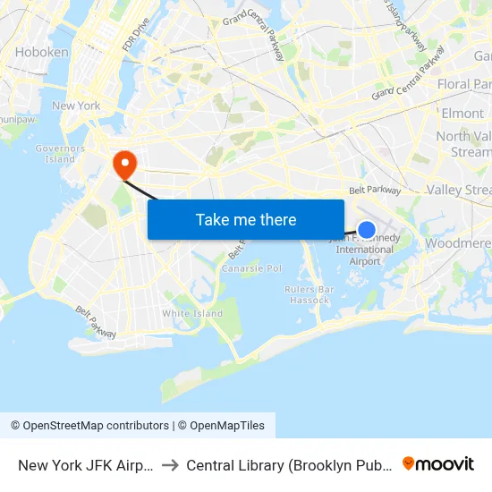 New York JFK Airport JFK to Central Library (Brooklyn Public Library) map