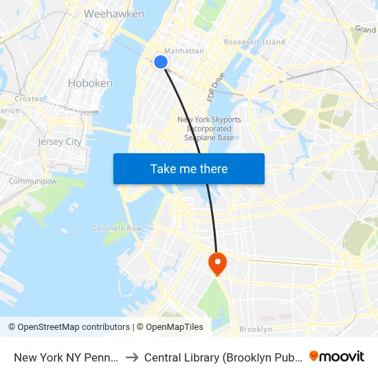 New York NY Penn Station to Central Library (Brooklyn Public Library) map