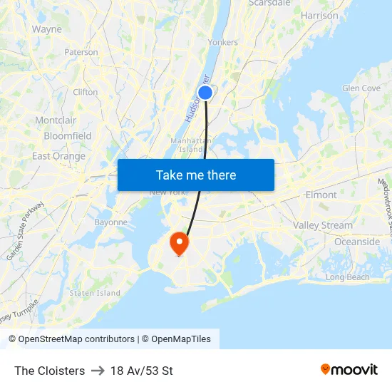The Cloisters to 18 Av/53 St map