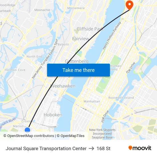 Journal Square Transportation Center to 168 St map