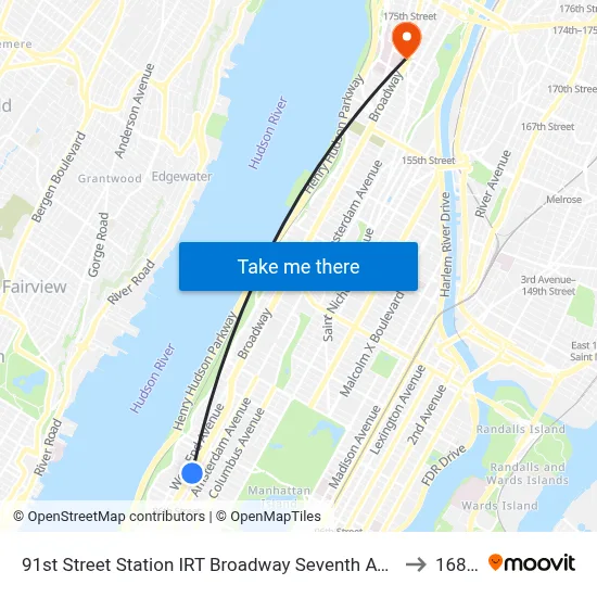 91st Street Station IRT Broadway Seventh Avenue Line to 168 St map
