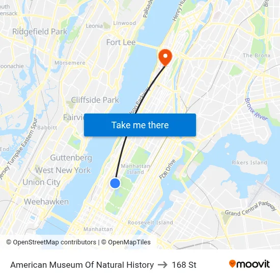 American Museum Of Natural History to 168 St map
