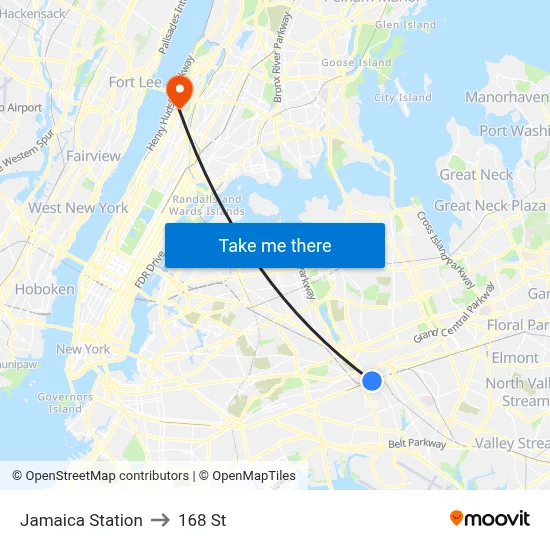 Jamaica Station to 168 St map