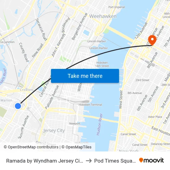 Ramada by Wyndham Jersey City to Pod Times Square map