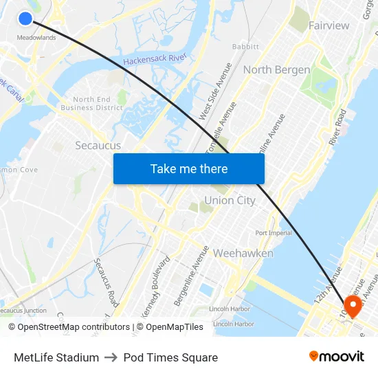 MetLife Stadium to Pod Times Square map