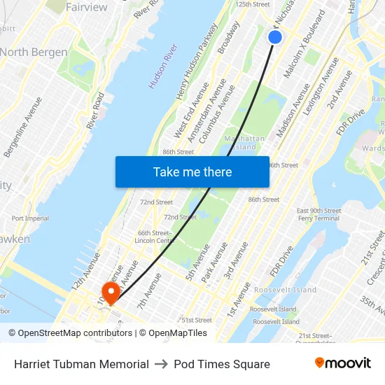 Harriet Tubman Memorial to Pod Times Square map