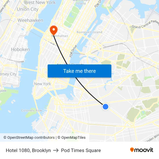 Hotel 1080, Brooklyn to Pod Times Square map