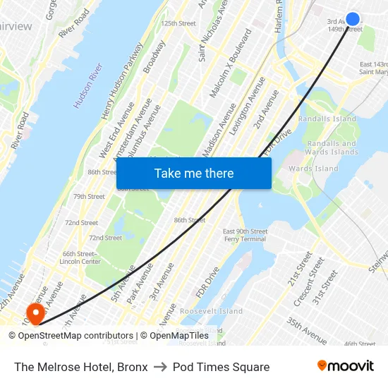 The Melrose Hotel, Bronx to Pod Times Square map