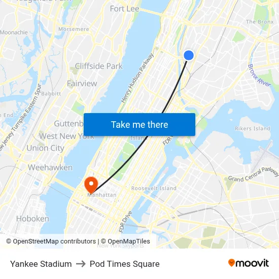 Yankee Stadium to Pod Times Square map
