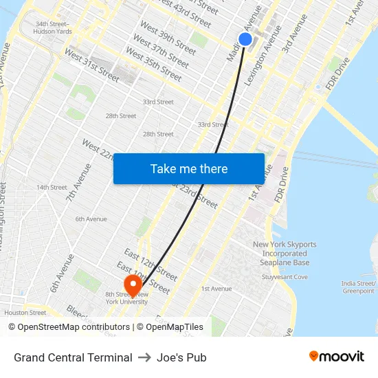 Grand Central Terminal to Joe's Pub map