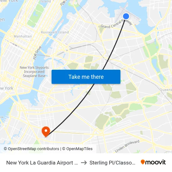 New York La Guardia Airport LGA to Sterling Pl/Classon Av map