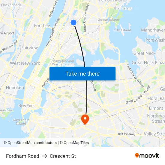Fordham Road to Crescent St map