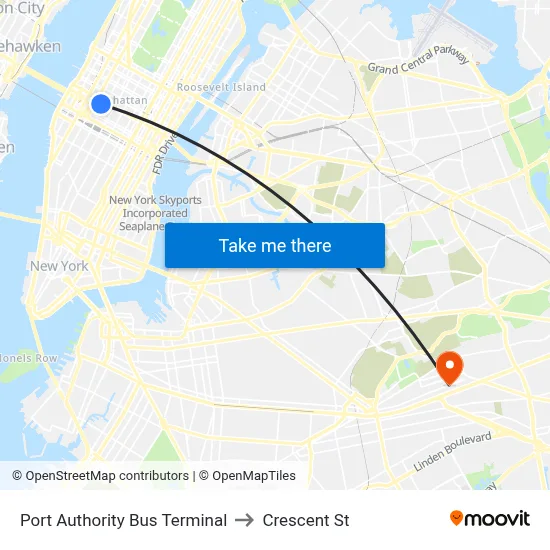 Port Authority Bus Terminal to Crescent St map