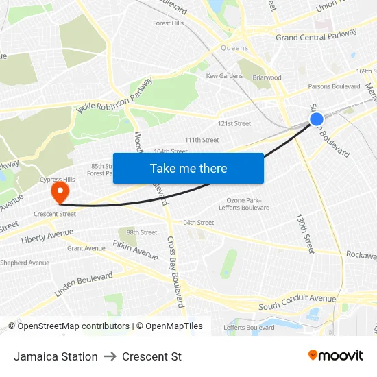 Jamaica Station to Crescent St map