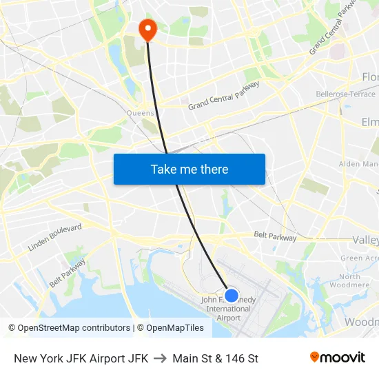 New York JFK Airport JFK to Main St & 146 St map