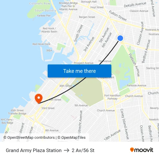 Grand Army Plaza Station to 2 Av/56 St map