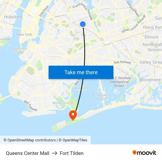 Queens Center Mall to Fort Tilden map