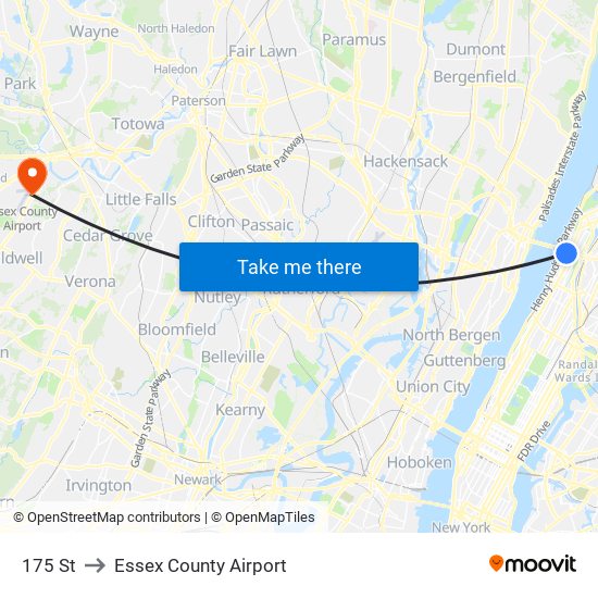 175 St to Essex County Airport map