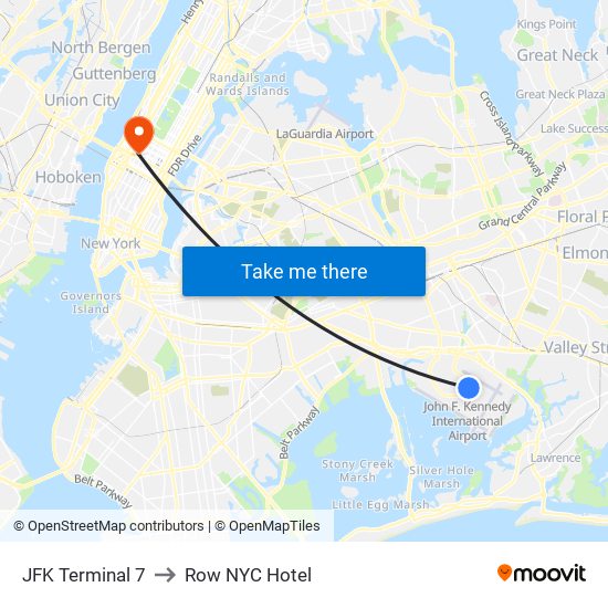 JFK Terminal 7 to Row NYC Hotel map