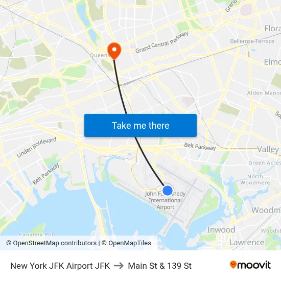New York JFK Airport JFK to Main St & 139 St map