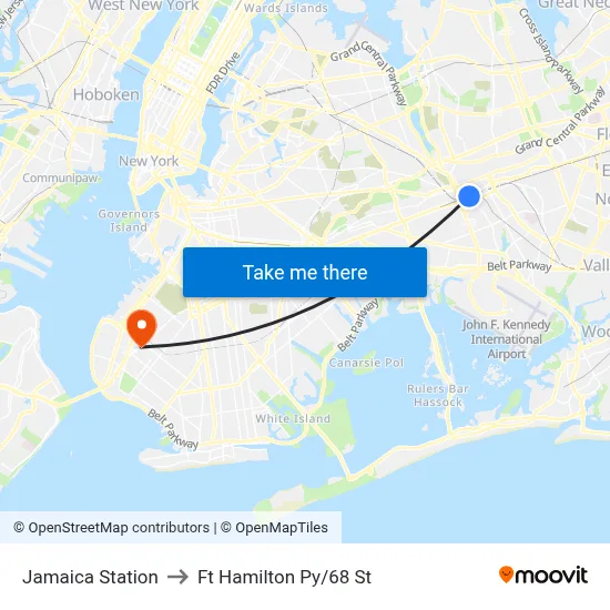 Jamaica Station to Ft Hamilton Py/68 St map