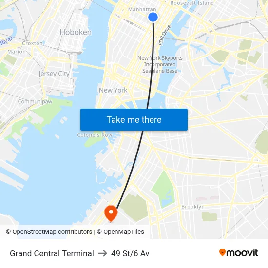 Grand Central Terminal to 49 St/6 Av map