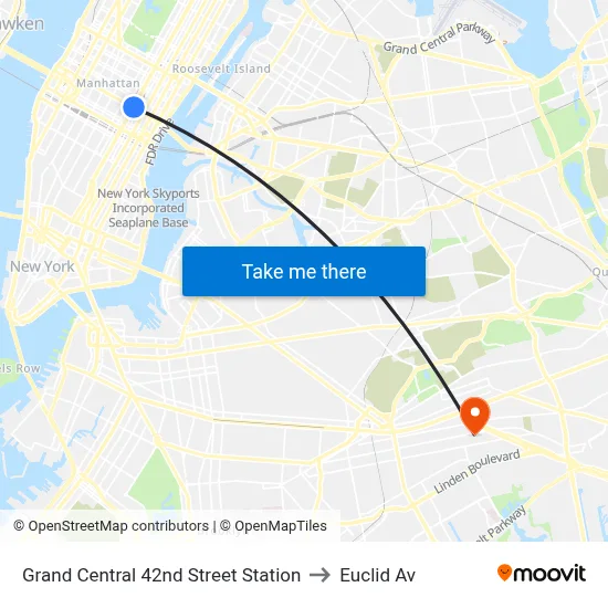 Grand Central 42nd Street Station to Euclid Av map