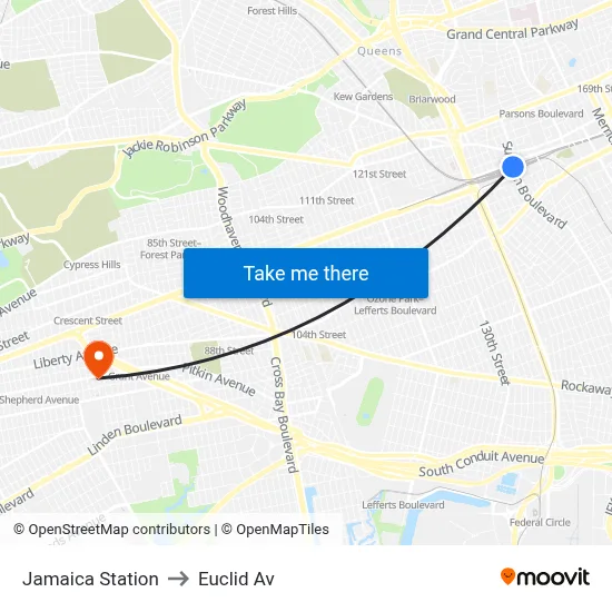 Jamaica Station to Euclid Av map