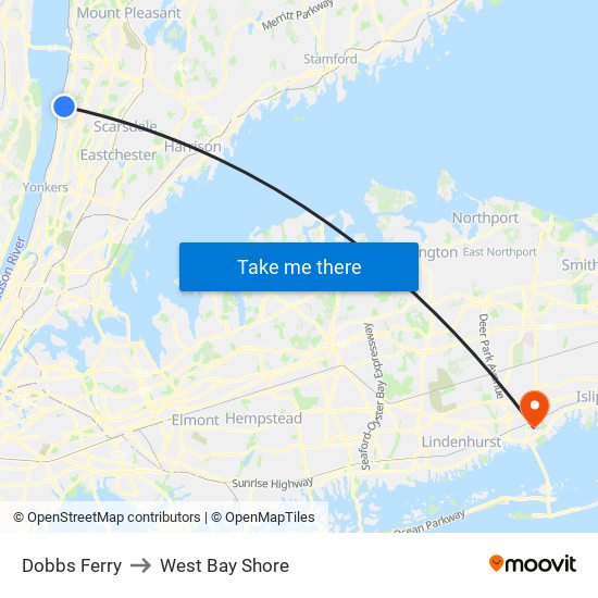 Dobbs Ferry to West Bay Shore map