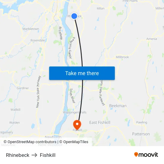 Rhinebeck to Fishkill map