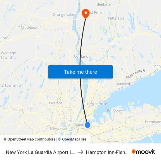 New York La Guardia Airport LGA to Hampton Inn-Fishkill map