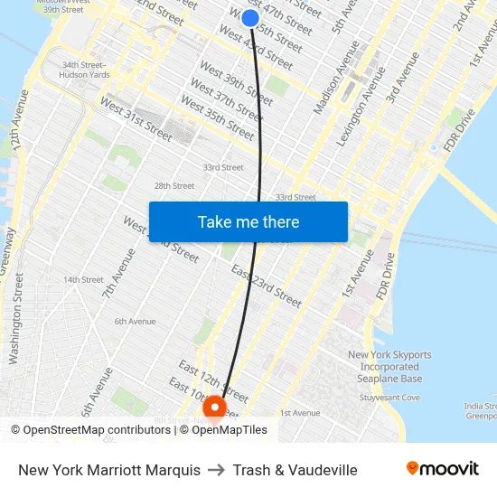 New York Marriott Marquis to Trash & Vaudeville map