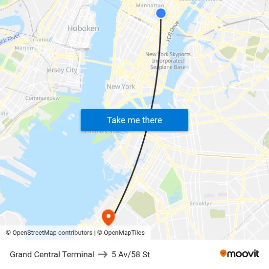 Grand Central Terminal to 5 Av/58 St map