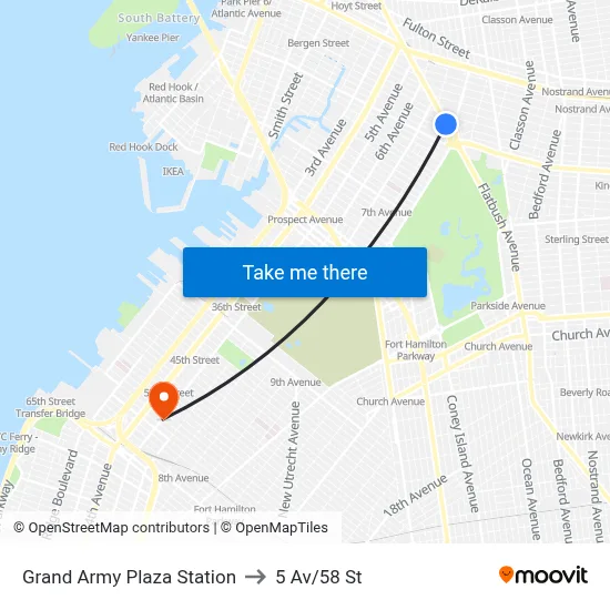 Grand Army Plaza Station to 5 Av/58 St map