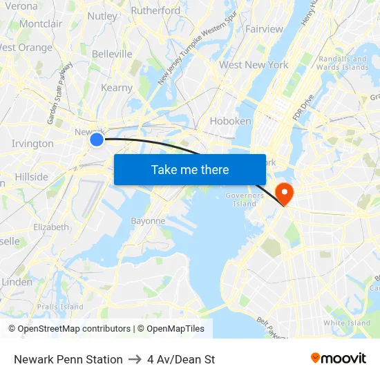 Newark Penn Station to 4 Av/Dean St map