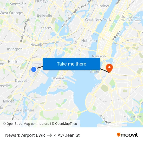 Newark Airport EWR to 4 Av/Dean St map