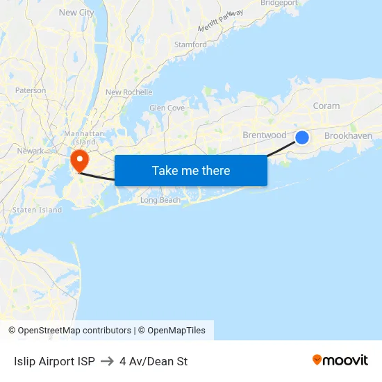 Islip Airport ISP to 4 Av/Dean St map