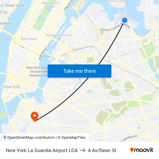 New York La Guardia Airport LGA to 4 Av/Dean St map